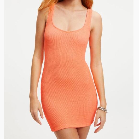GOOD AMERICAN COVER UP WOMENS ALWAYS FITS MINI DRESS ORANGE-CREAM texture xs s - Picture 1 of 7